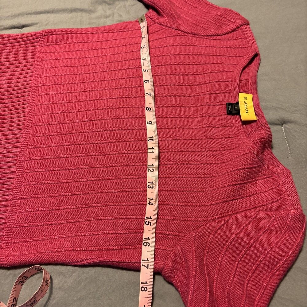 St John Wool Blend Women’s Pink Cropped Short Sleeve Sweater - Picture 3 of 7